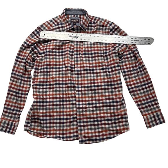 JOHNSON AND MURPHY Shirt Button Up Men Large Blue Red Flip Cuff Cotton (298) - Picture 5 of 10